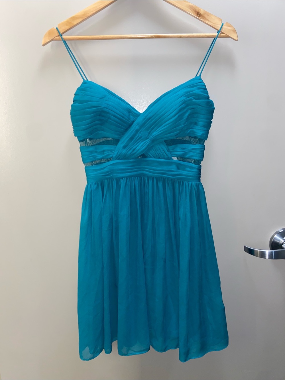 Hailey Logan Teal Spaghetti-Strap Chiffon Mini Dress
